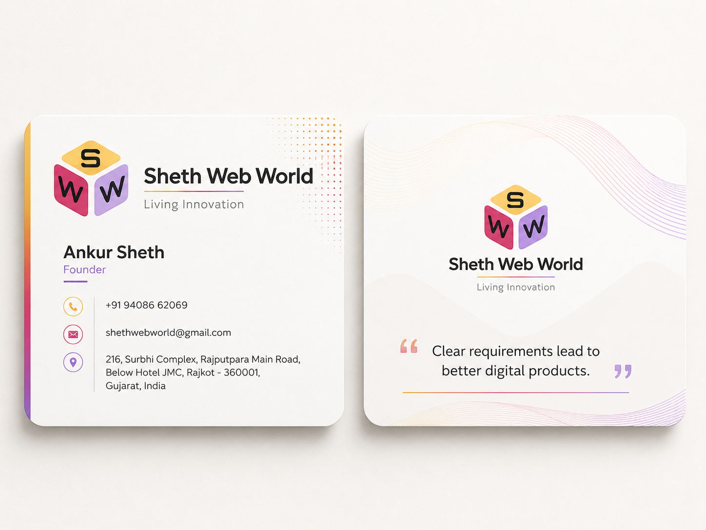 Front and back visiting card design for Sheth Web World