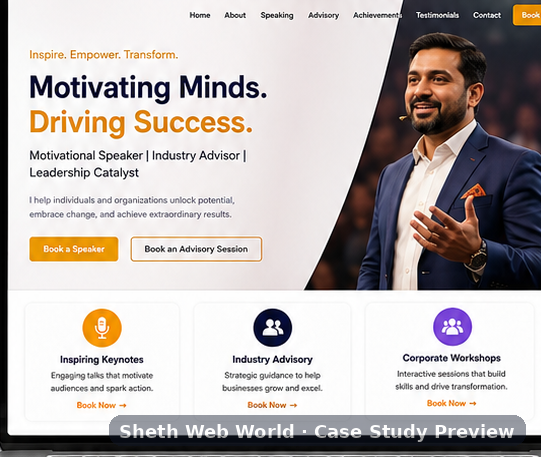 Website screen from the motivational speaker and industry advisor website project
