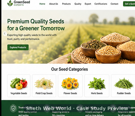Website screen from the seeds export company website project
