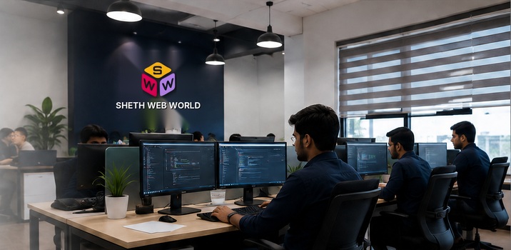 Modern software development workspace representing Sheth Web World